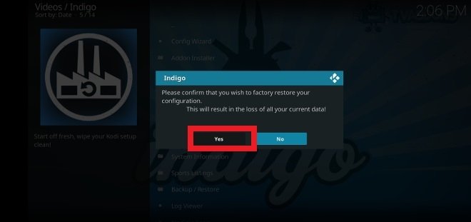 Reset Kodi to factory settings