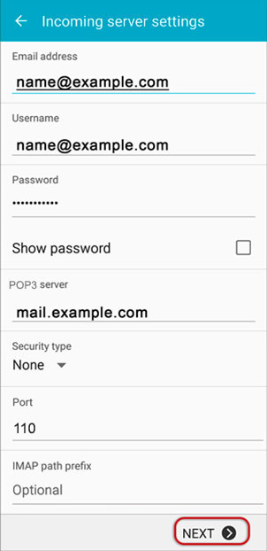 Setup BUCKEYE-EXPRESS.COM email account on your Android Phone Step 3