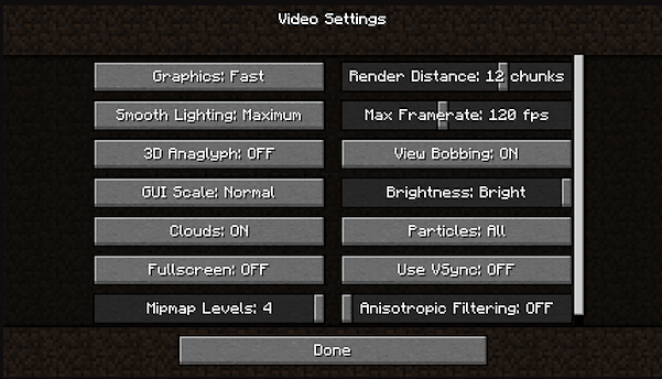 Change Minecraft video settings 